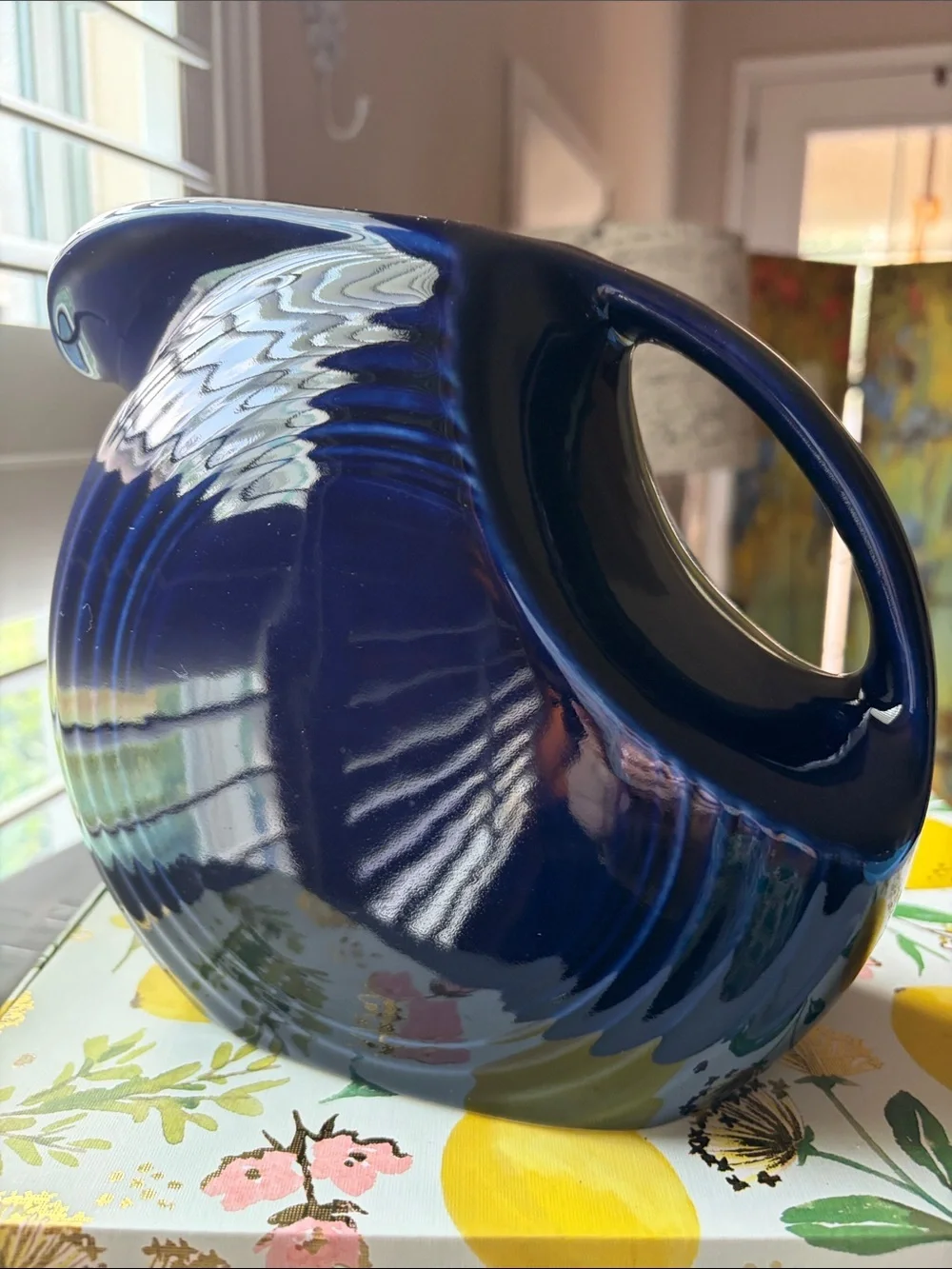 Vintage Homer Laughlin Fiesta-ware large water pitcher Colbalt blue art Deco.